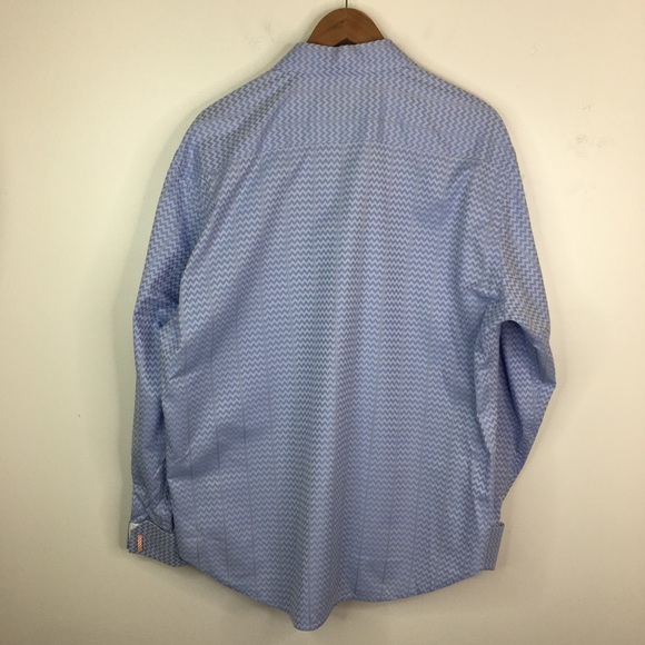 Robert Graham Shirt Blue White Chevron French Cuff Size Extra Large - Picture 9 of 10